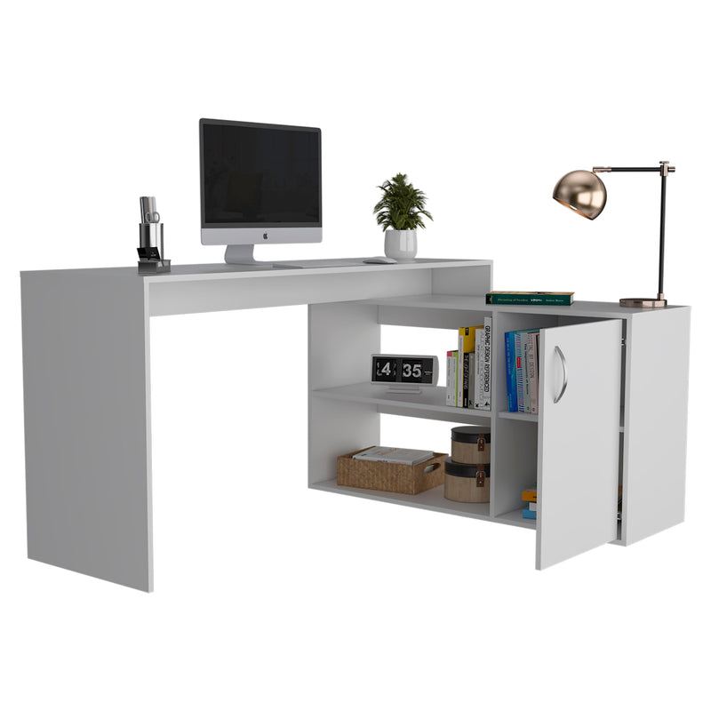 Axis Modern L-Shaped Computer Desk with Open & Closed Storage - White, photo 4 of 5
