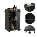 Dukat Bar Cart, Two Shelves, Six Built-in Wine Rack - Espresso