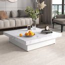 Square Marble Veneer Coffee Table with Sliding Top