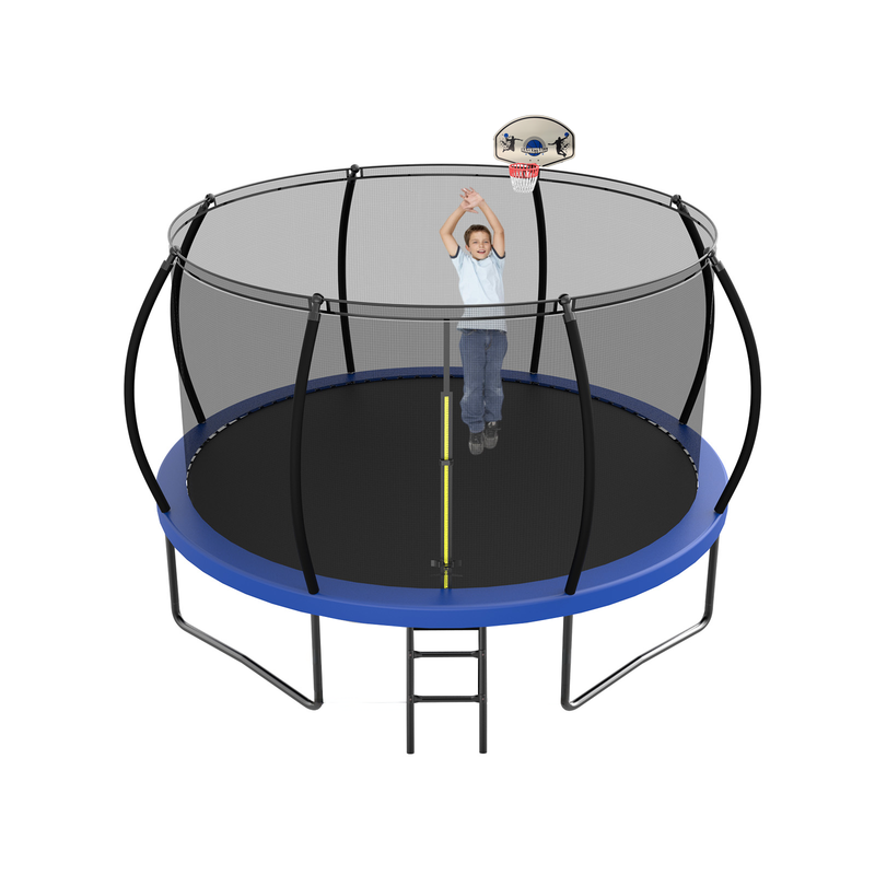 12FT Recreational Trampoline with Enclosure for Kids Adults, ASTM Approved, Outdoor Trampoline with Wind Stakes and Ladder for Kids Apex Series,12FOOT Trampoline