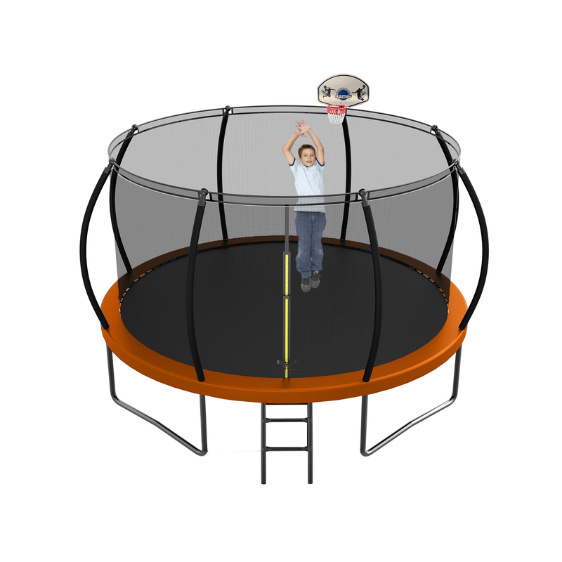 12FT Recreational Trampoline with Enclosure for Kids Adults, ASTM Approved, Outdoor Trampoline with Wind Stakes and Ladder for Kids Apex Series,12FOOT Trampoline