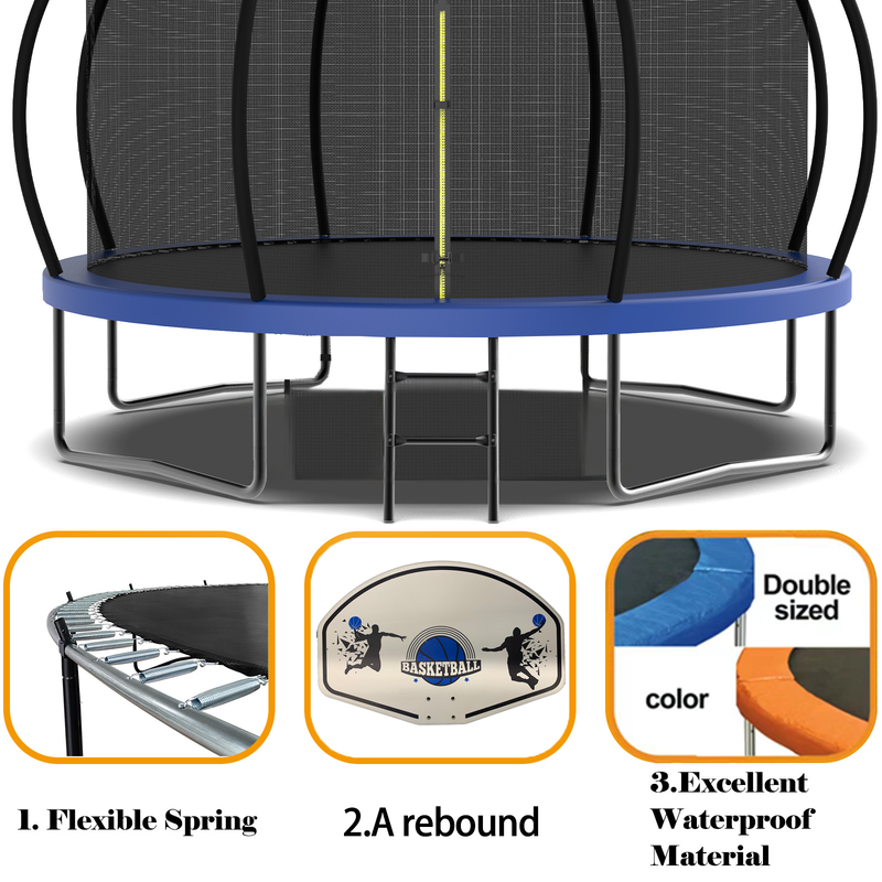 12FT Recreational Trampoline with Enclosure for Kids Adults, ASTM Approved, Outdoor Trampoline with Wind Stakes and Ladder for Kids Apex Series,12FOOT Trampoline