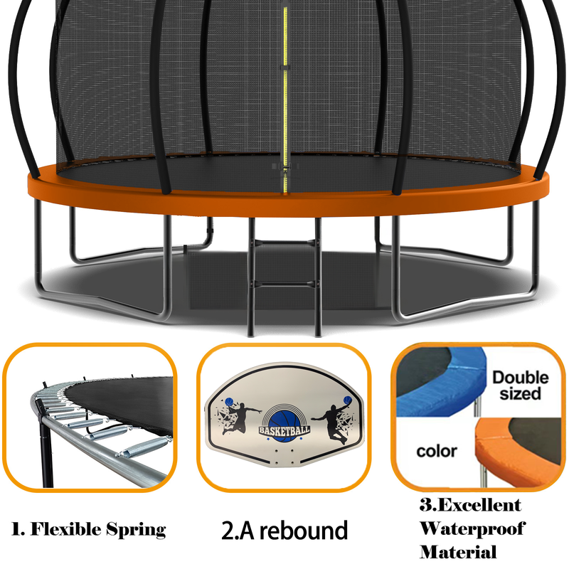 12FT Recreational Trampoline with Enclosure for Kids Adults, ASTM Approved, Outdoor Trampoline with Wind Stakes and Ladder for Kids Apex Series,12FOOT Trampoline