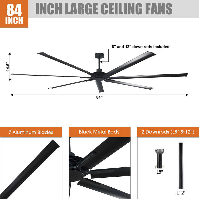 84 Inch 100 Inch Extra Large Ceiling Fan with Remote Control