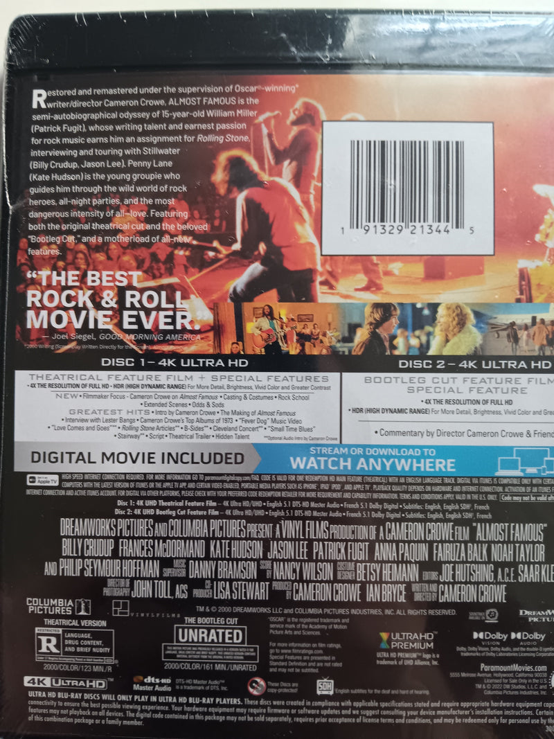 Almost Famous [4K ULTRA HD BLU-RAY + DIGITAL DOWNLOAD]