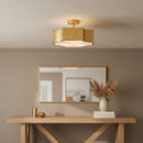 3-Light Vintage Golden LED Semi Flush Mount Light for Entrance, Closet, Kitchen