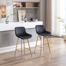 26 Inch Set of 2 Bar Stools, with Chrome Footrest Velvet Fabric Counter Stool Golden Leg Simple Bar Stool, BLACK