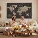 Custom World Map with Pins Canvas Wall Art Dark Charcoal by MyGreatCanvas | Canvas Wall Art Prints | Photo Prints & Wall Decor