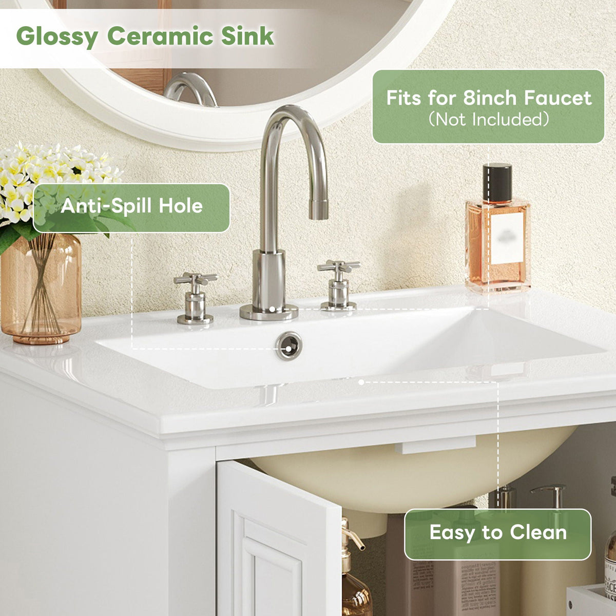Modern Bathroom Vanity With Sink, Cabinet With Drawer And Dividers, Rectangular Storage Unit, photo 7 of 40