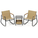 3 Piece Rocking Bistro Chairs and Side Table Set with Storage Bag-Brown by LJGDeals