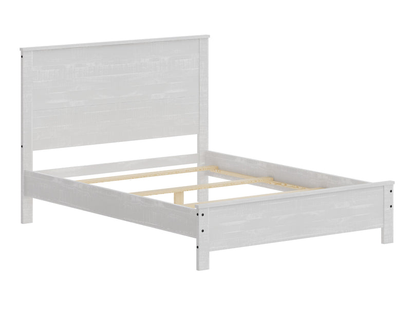 Albany Solid Wood White Bed, Modern Rustic Wooden Full Size Bed Frame Box Spring Needed