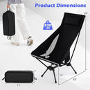 High Back Portable Camping Chair with Compact Carry Bag and Pillow-Black by LJGDeals