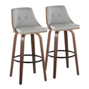 Gianna - Mid-Century Modern Fixed Height Barstool & Swivel With Round Footrest (Set of 2) - Walnut / Light Gray by HouseOfZazla