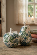 Set of 2 Floral Ceramic Pear and Apple Decor