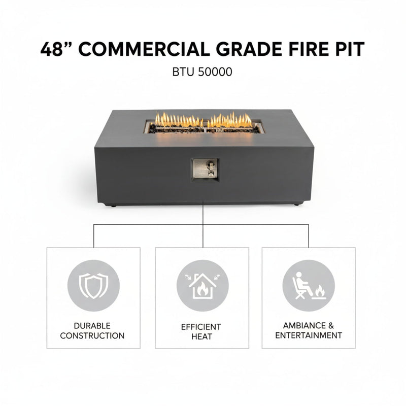 Volon - Rectangular Fire Pit Table, Propane Powered, 50,000 BTU - Light Gray, photo 4 of 25