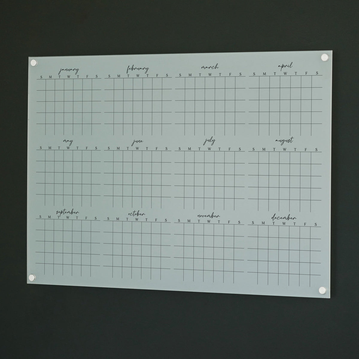 Frosted Acrylic Yearly Calendar | Horizontal Pennington