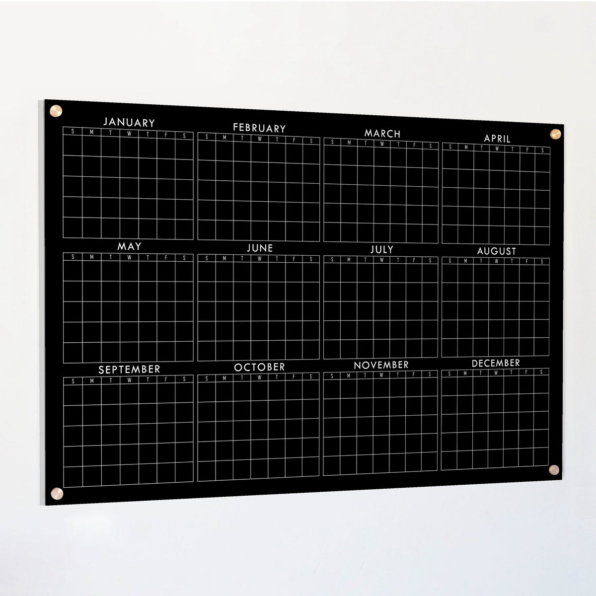 Black Acrylic Yearly Calendar | Horizontal Multi-Style