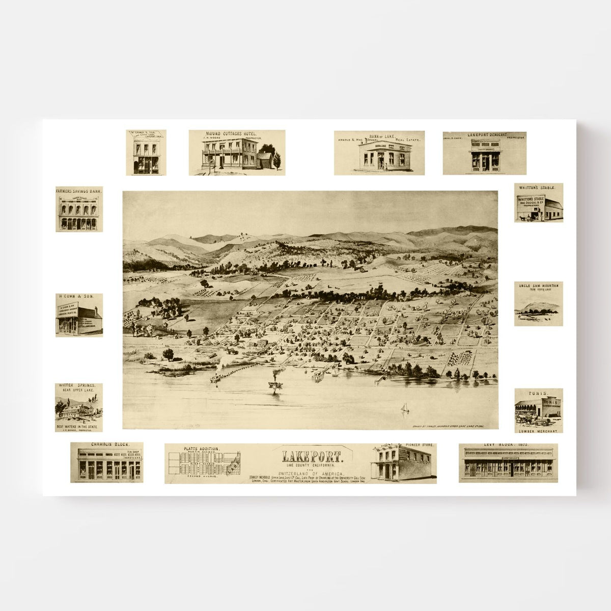 Vintage Map of Lakeport, California 1888, photo 4 of 5