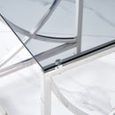3 Pieces Silver Square Nesting Glass End Tables- Small Coffee Table Set- Stainless Steel Small Coffee Tables with Dark Gray Tempered Glass- 18" Modern Minimalist Side Table for Living Room (Curve)
