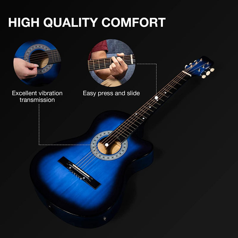 38" Acoustic Electric Guitar All wood Cutaway Beginner Guitar Package with 4-Band EQ Case, Strap, Picks, Tune