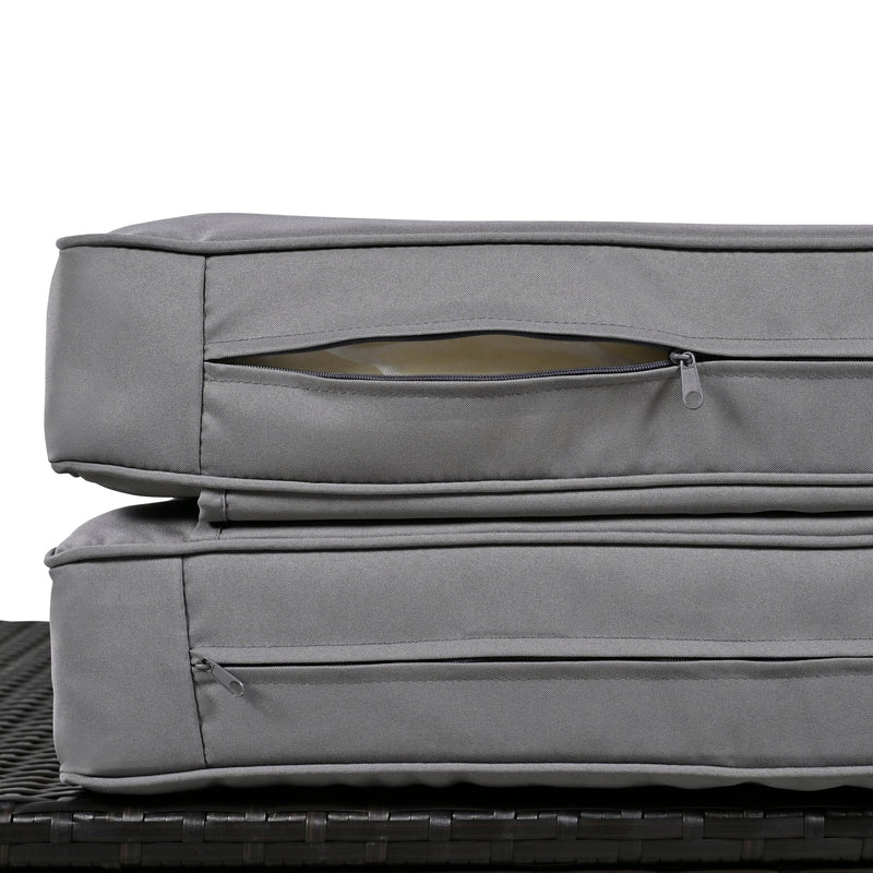 2-Piece Rattan Outdoor Patio Bench Lounge Roof Set, Effective UV Protection Fabric & Waterproof Cushions and Adjustable Backrest for Garden, Backyard and Porch (Grey Wicker + Grey Fabric)