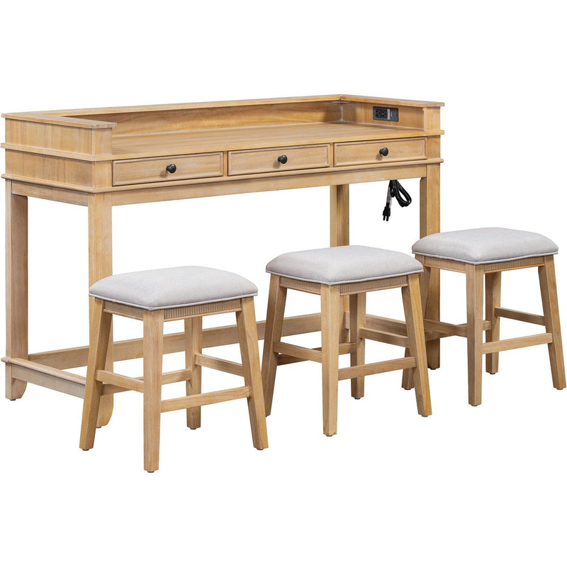 TREXM 4-Piece Dining Table Set for 3, Retro Kitchen Table and Chairs Set with 3 Storage Drawers, Ideal for Small Spaces (Natural)
