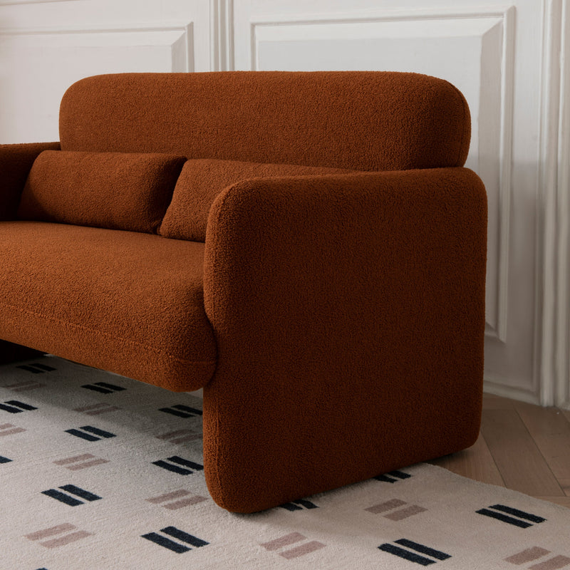 59" Lamb Fleece Fabric Sofa, Modern Loveseat Furniture with Support Pillow for Apartment, Office, Living Room & Bedroom, Tool-Free Assembly.(Dark Orange)