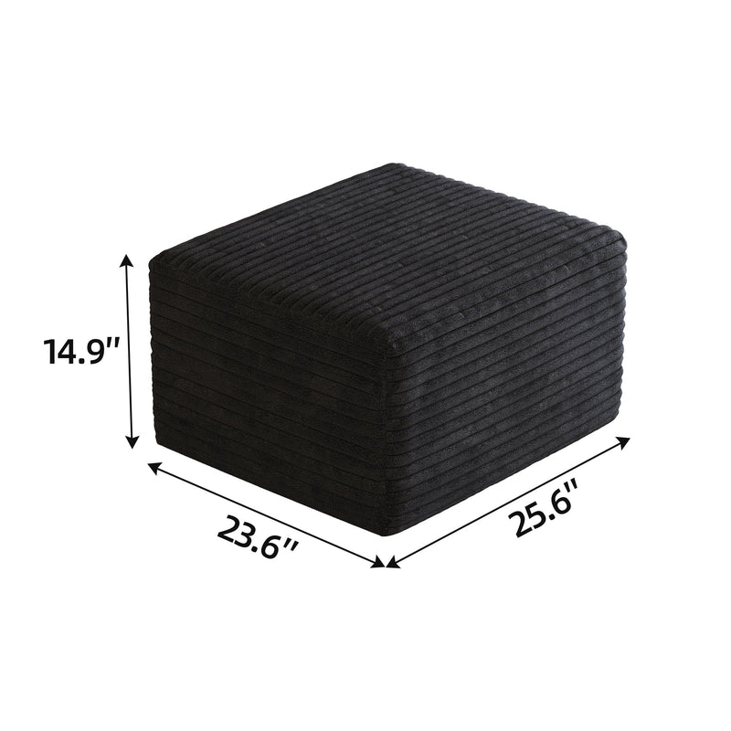 Black Plush Corduroy Sofa Ottoman - No Assembly Required, photo 5 of 8