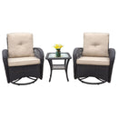 3 Pieces Conversation Set, Outdoor Wicker Rocker Swivel Patio Bistro Set, Rocking Chair With Glass Top Side Table by HouseOfZazla