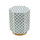 15x13x18.5" Hexagonal Accent Table with Blue Capiz Design and Gold Base by HouseOfZazla