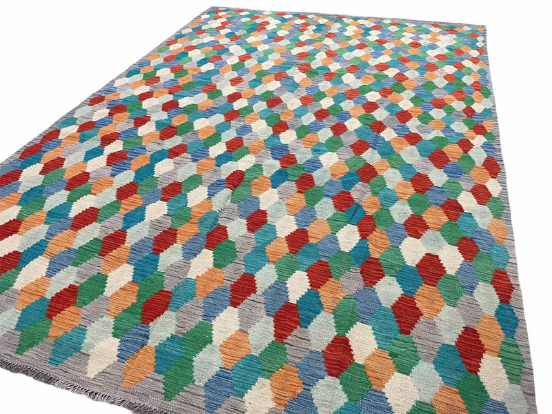 6.5 x 9.5 Colorful Chobi Kilim Rug 6 x 9 Multicolor Turkish Kilim Rug 7x10 Chobi Kilim Rug Playroom Rug Wool Kilim Rug 6x9 New Tribal Kilim