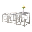 3 Pieces Silver Square Nesting Glass End Tables- Small Coffee Table Set- Stainless Steel End Tables with Dark Gray Tempered Glass- 18" Modern Minimalist Small Coffee Tables for Living Room