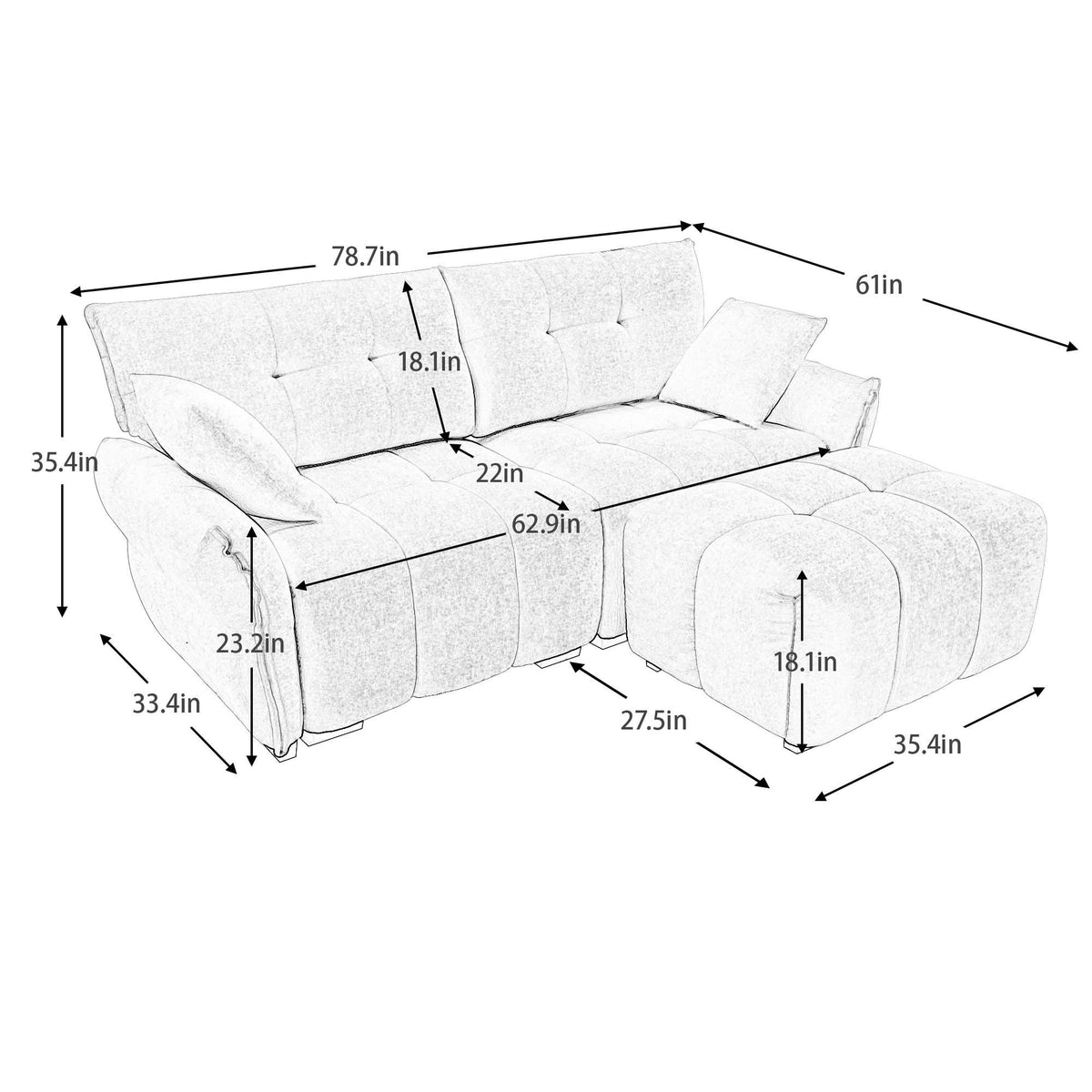 Sofa Set With Ottoman And Pillows, Textured, High Resilience Cushions, photo 24 of 40