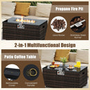 2-Piece Outdoor Rattan Fire Table Set 32 Inch Rectangle Gas Firepit with Tank Cover by LJGDeals