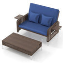 2 Piece Patio Rattan Daybed Wicker Loveseat and Ottoman with Adjustable Backrest by LJGDeals