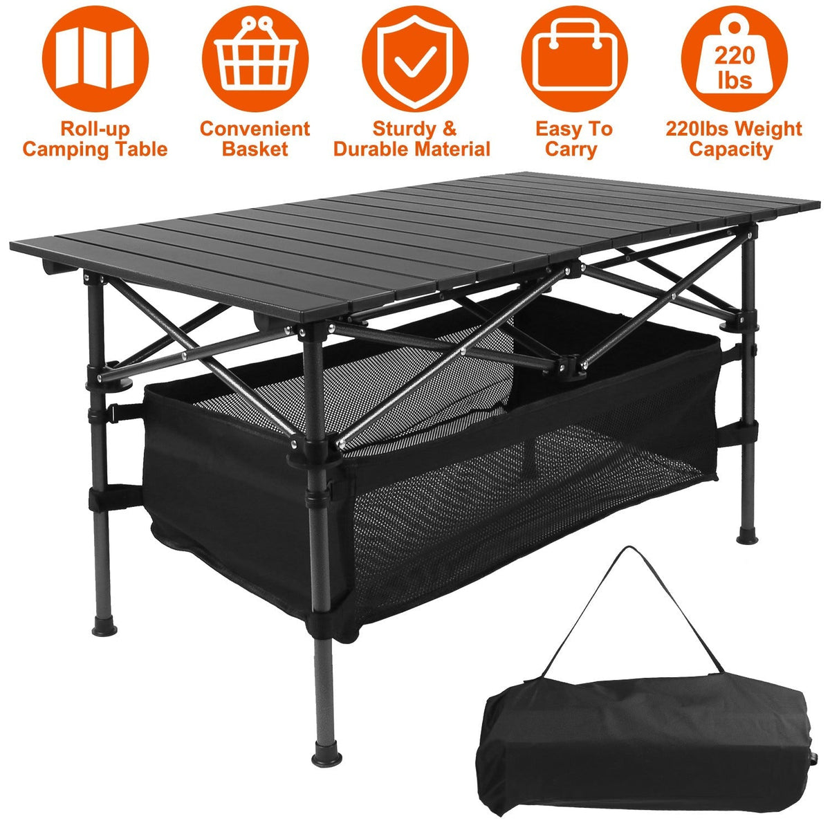Folding Camping Table Portable Lightweight Aluminum Roll-up Picnic BBQ Desk with Carrying Bag Heavy Duty Outdoor Beach Backyard Party Patio, photo 2 of 9
