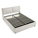 Queen Size Storage Upholstered Hydraulic Platform Bed with Integrated Headboard, Chenille Fabric, Beige