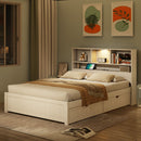 Platform Bed With Bookcase Headboard, Built-In Downlight, Charging Station, And 2 Side Drawers by HouseOfZazla