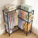 L-Shaped Garment Rack with Adjustable Shelves & 3 Hanging Rods