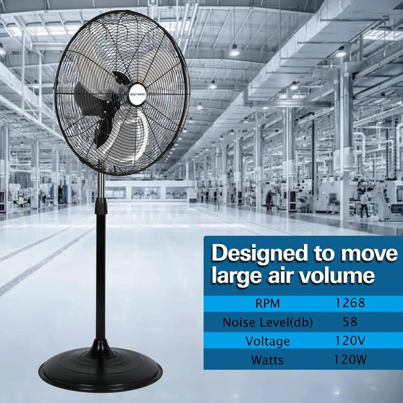 BILT HARD 20" High Velocity Oscillating Pedestal Fan: 5200 CFM, 3-Speed Industrial Stand Fan