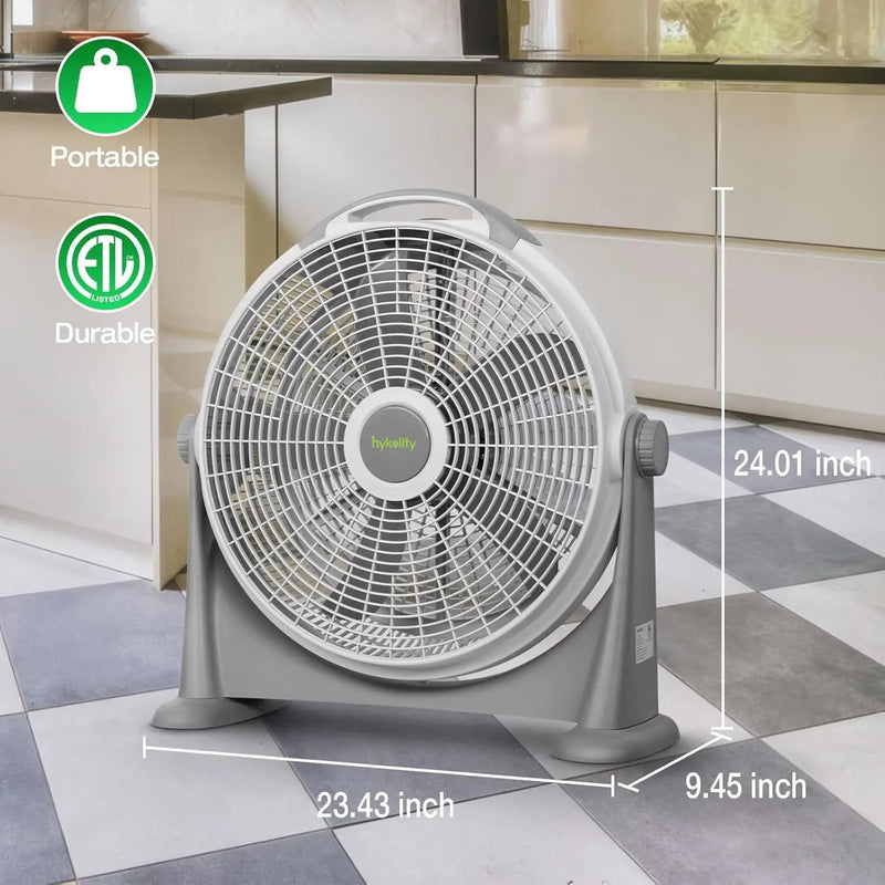 20" Pivoting Air Circulator Fan, 3-Speed High Velocity Floor Fan with 340 Degree Adjustable Tilt, Portable Plastic Floor Fan