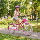 Kids Bike 18-Inch with Training Wheels and Basket Rose Red