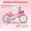 Kids Bike 18-Inch with Training Wheels and Basket Rose Red