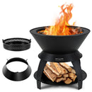 20 Inch Patio Fire Pit Metal Camping Fire Bowl with Pot Holder and Storage Shelf-Black by LJGDeals