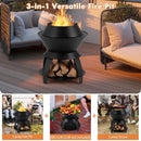20 Inch Patio Fire Pit Metal Camping Fire Bowl with Pot Holder and Storage Shelf-Black by LJGDeals
