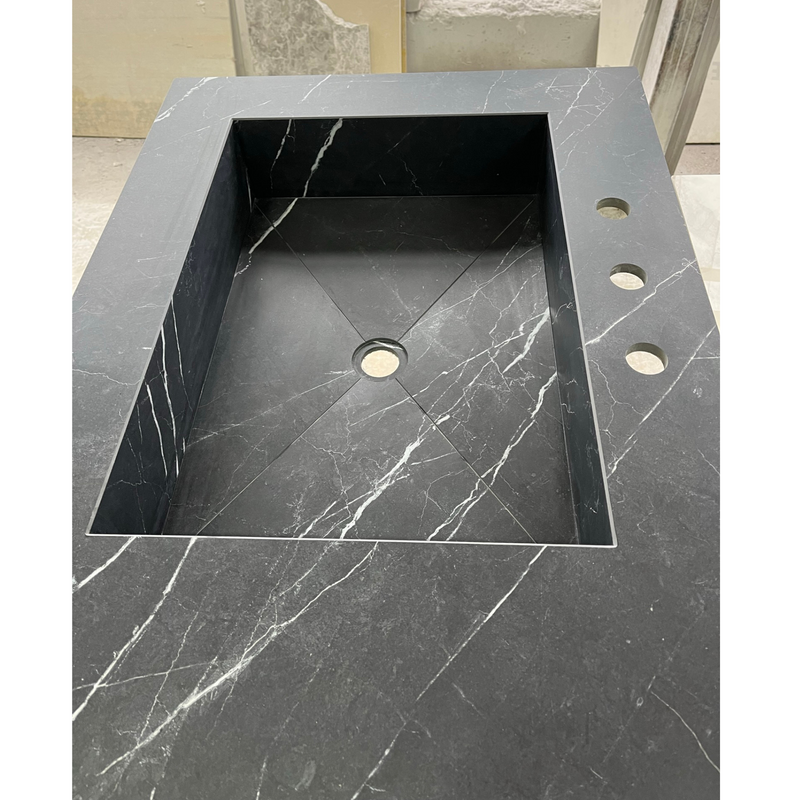 Nero Marquina Black Marble Look Engineered Porcelain Bathroom Sink - Hand-Crafted, photo 6 of 13