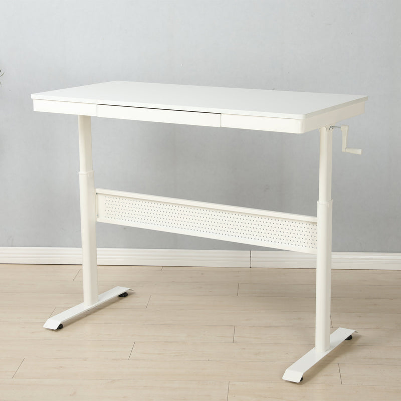 (White Tabletop) 48 x 24 InchesStanding Desk with Metal Drawer, Adjustable Height Stand up Desk, Sit Stand Home Office Desk, Ergonomic Workstation
