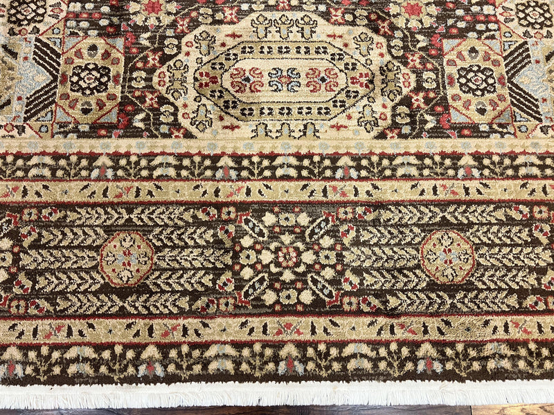 Room Sized Oriental Rug 10x11, Power Loomed Carpet, Tan Brown, Unique Loom