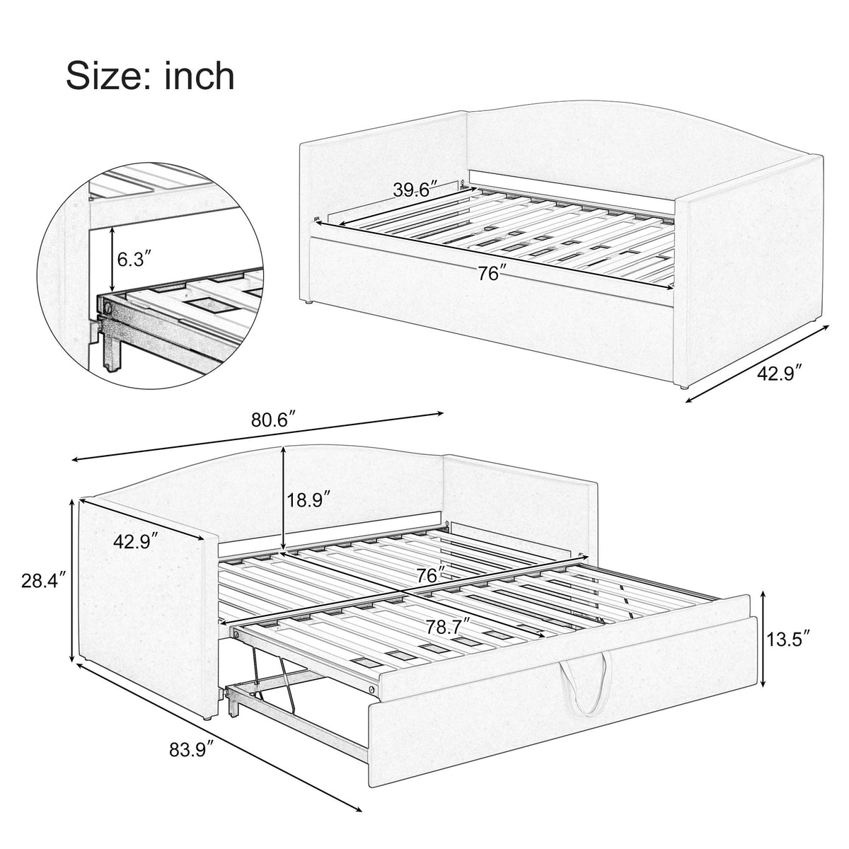 Daybed With Pop Up Trundle, Upholstered Sofa Bed, photo 6 of 21
