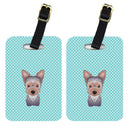Checkerboard Blue Yorkie Puppy Luggage Tag